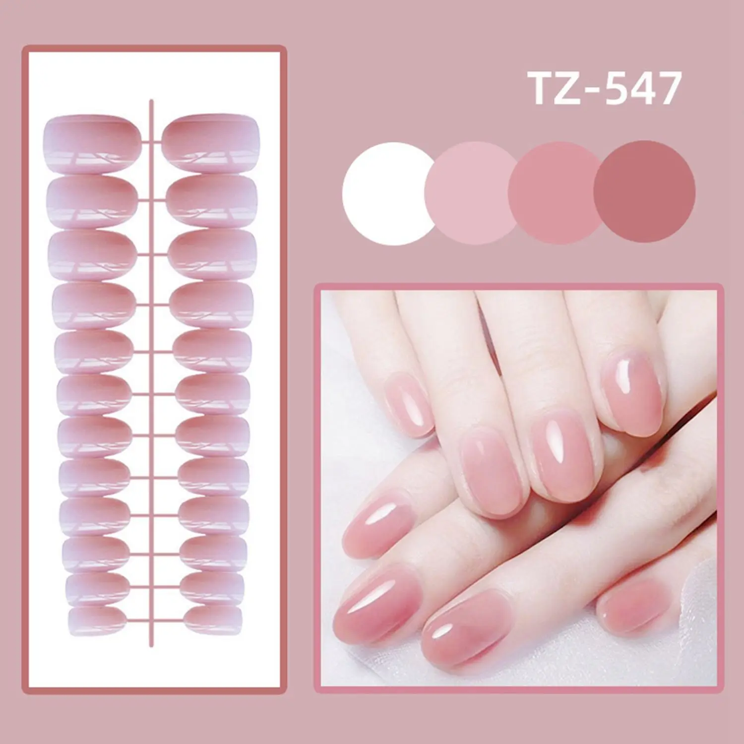 24 Pcs/Bag Short Round Head False Nails Jelly Color Wearable Fake Nails Full Cover Nail Tips Press On Nails With Press Glue