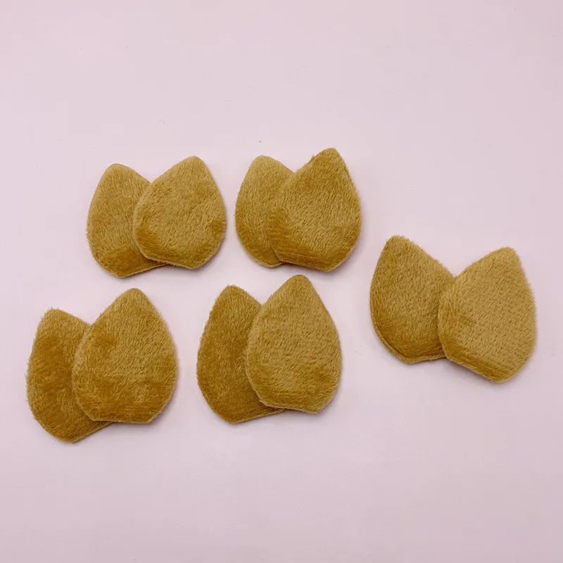 40Pairs/Lot 3.3*4.5CM Double-sided Plush Brown Ear Padded Appliques For Craft Clothes Sewing Supplies DIY Hair Clip Accessories