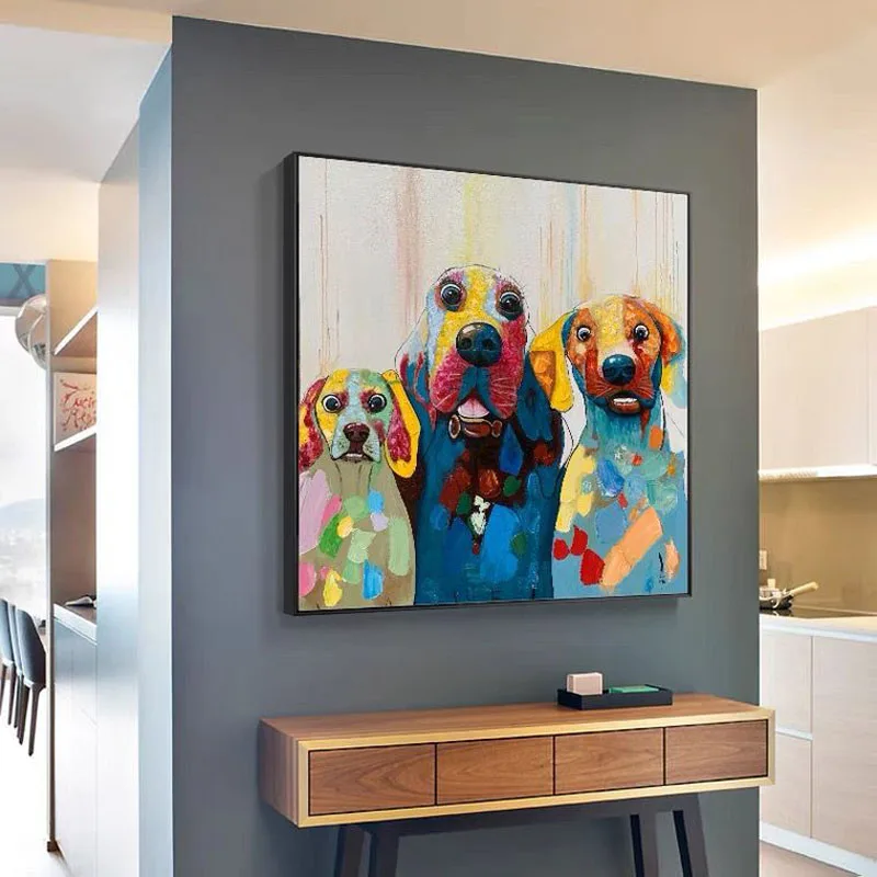 

Free Shipping Hand-painted Animals Oil Painting Modern Wall Decoration Pictures Funny Dog Oil Painting for Wall Decor No Frame