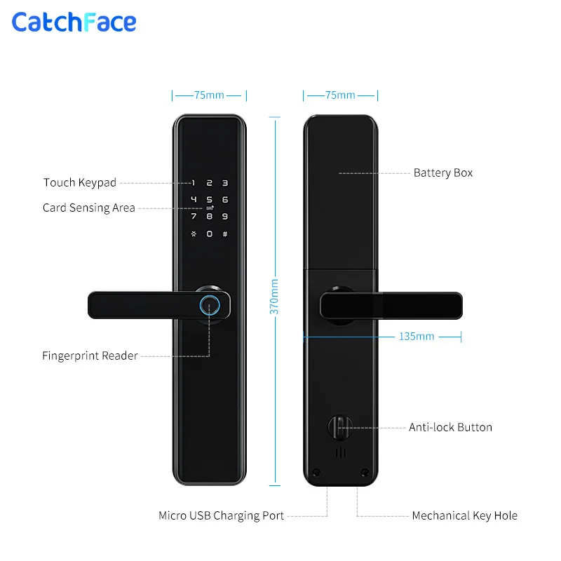 TTLock-cerradura de puerta inteligente con huella dactilar, dispositivo electrónico de seguridad biométrico con desbloqueo por Bluetooth, con Wifi y