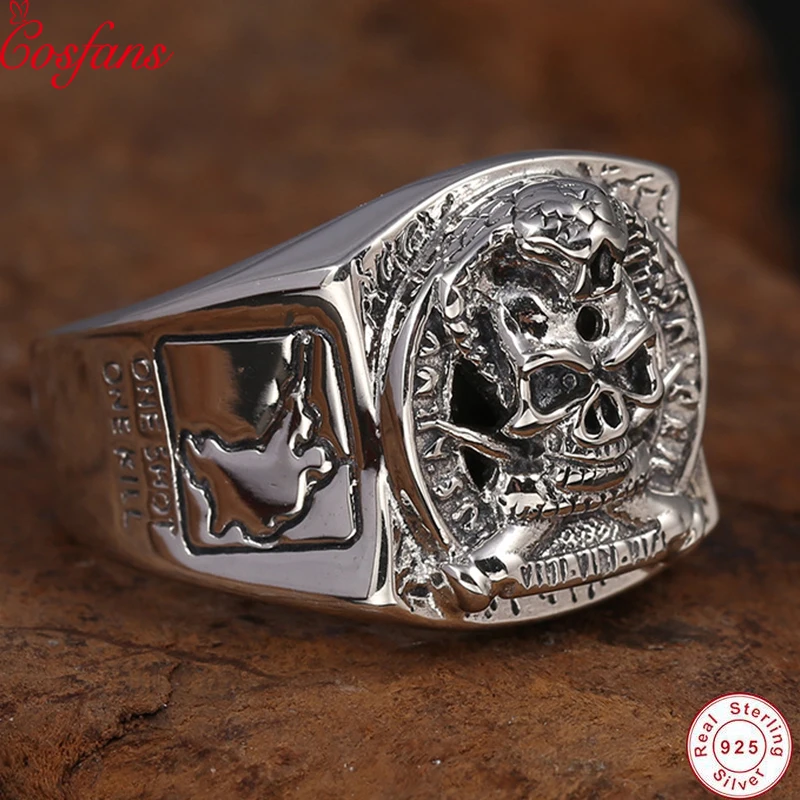 

Thailand Vintage Ring 100% Real 925 sterling Thai silver colour Skull ting Engagment Joint Ring Men jewelry New Arrival Christma