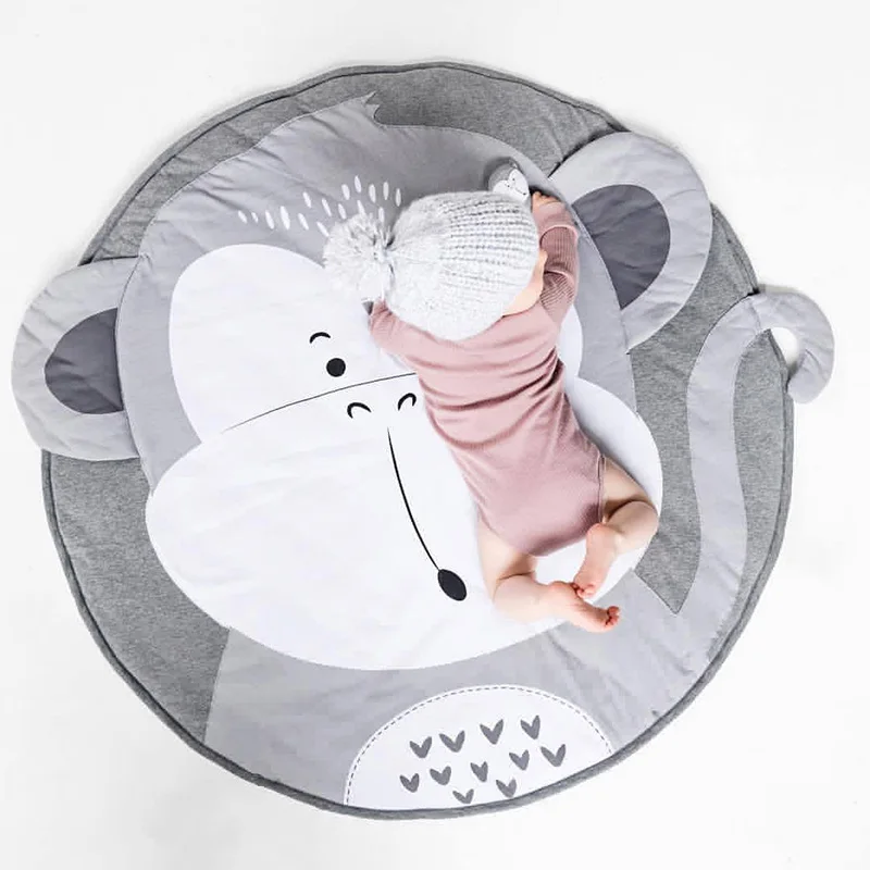 Baby Play Mat Cartoon Elephant Design Round Carpet Cotton Animal Playmat Newborn Infant Crawling Blanket Pads Kids Room Decor