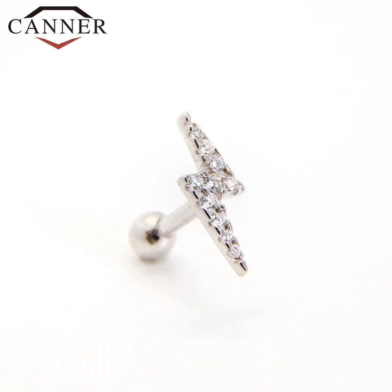 CANNER 925 sterling silver Crystal Zircon Lightning Stud Earrings Piercing Earings for Women Fine Jewelry pendientes kolczyki