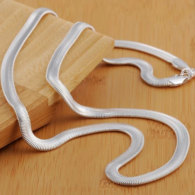 BABYLLNT 925 Silver Color 16/18/20/22/24 Inch 6mm Flat Snake Chain Necklace For Woman Man Fashion Wedding Party Charm Jewelry