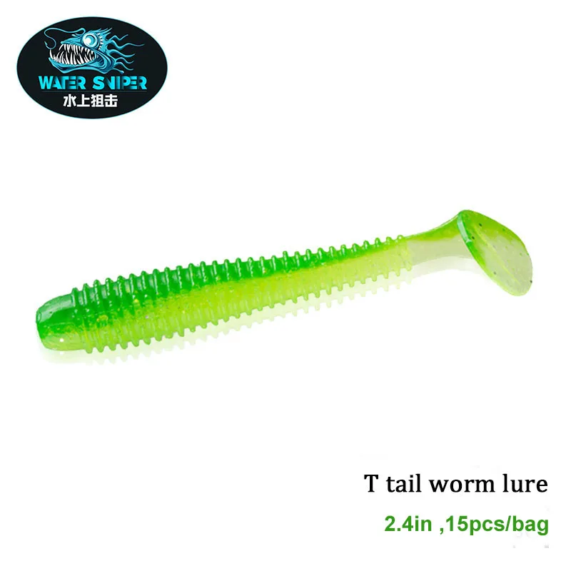 WATER SNIPER Fishing Soft Lures 2.4inch 60mm T tail  Wobblers Multi-Colors  Paddle Shad Fishing Worm Baits