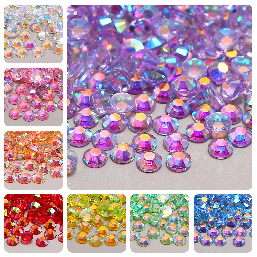 2-4mm şeker renkler AB şeffaf tırnak sanat Rhinestones yuvarlak reçine Flatback Glitter Strass taşlar DIY 3D tırnak sanat süslemeleri