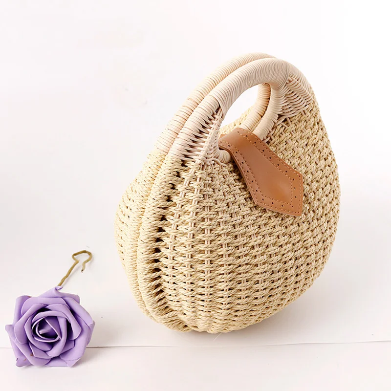 ABQP Summer Straw Bags For Women Large Capacity Female Beach Tote Handbags Round Shape Women\'s Woven Straw Bag