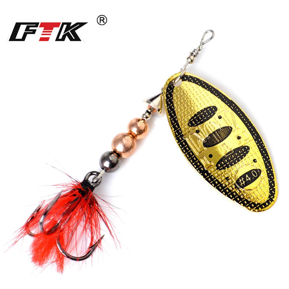 FTK 1pc Spinner Bait 8g/14g/20g Metal Fishing Lure Hard Bait Spoon Lures with Feather Treble Hooks Carp Pike Fishing Tackle