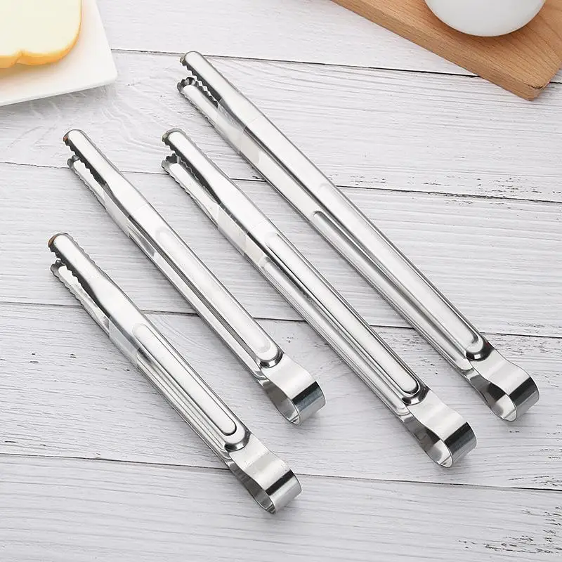 1pc Grilling Tongs Kitchen Cooking Tools Long Stainless Steel Kitchen Tongs Cooking Tongs Ice Cube Tongs BBQ Tools Accessories