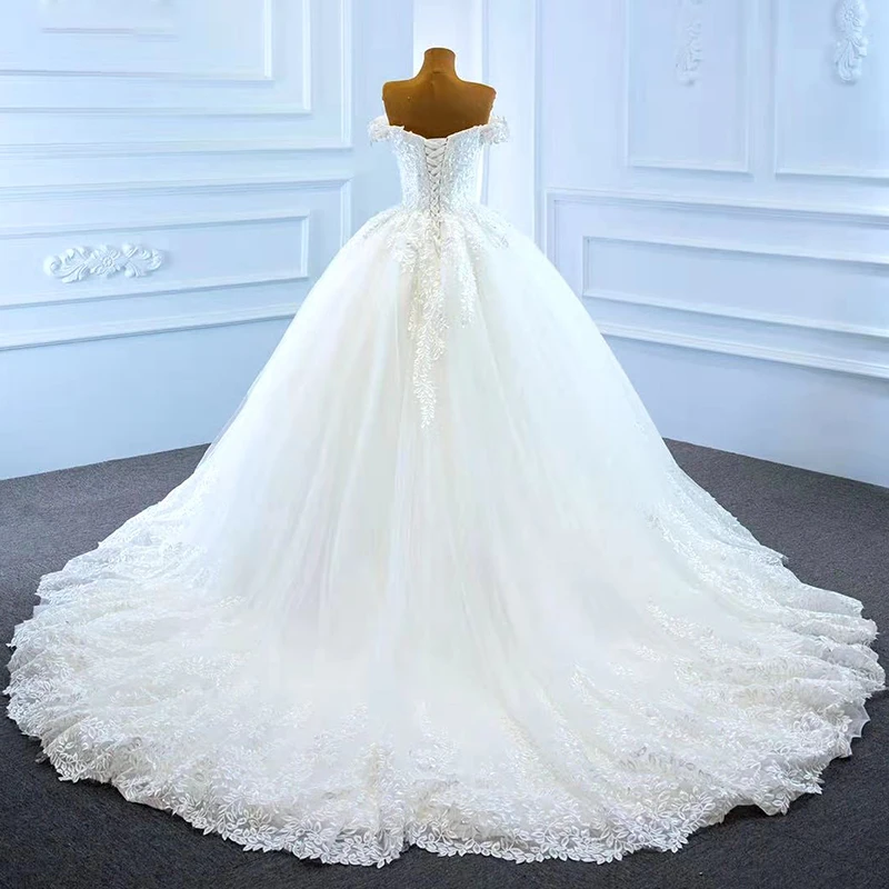 J66712 Elegant Sweetheart Princess Wedding Dresses 2020 Appliques Ball Gowns Short Sleeve Off The Shoulder