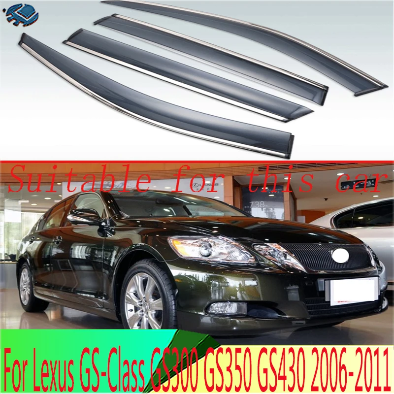 

For Lexus GS-Class GS300 GS350 GS430 2006-2011 Plastic Exterior Visor Vent Shades Window Sun Rain Guard Deflector 4pcs