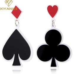 XIYANIKE Fashion Hip Hop Exaggerated Night Club Dancer Acrylic Playing Card Heart Asymmetric Stud Earrings Women Punk Jewelry