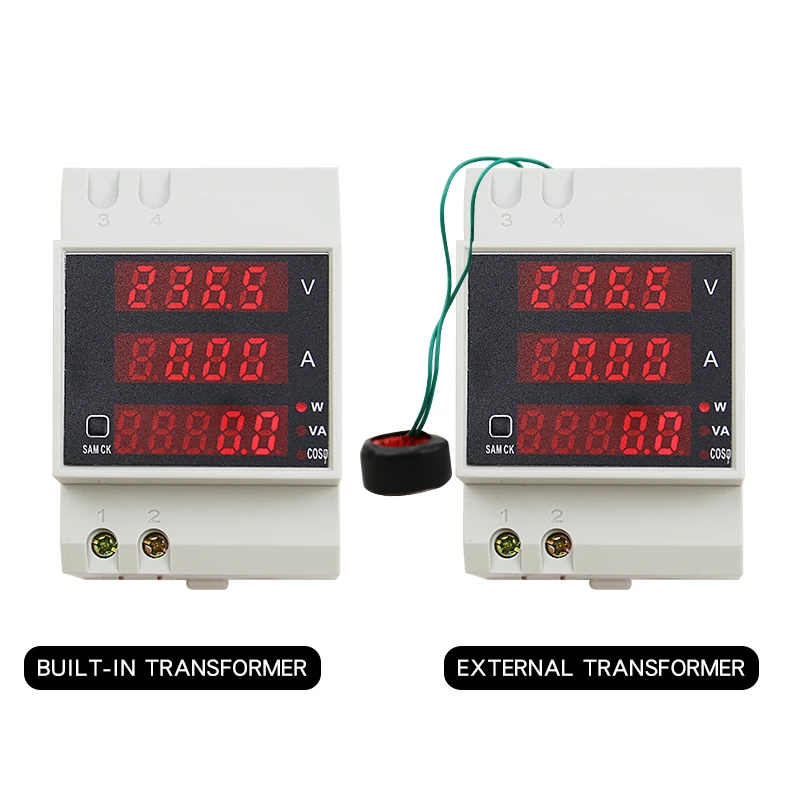 D52-2048 Din Rail Digital Display Meter AC Voltage Ammeter Power Meter Power Factor Detector AC80-300V 200-450V