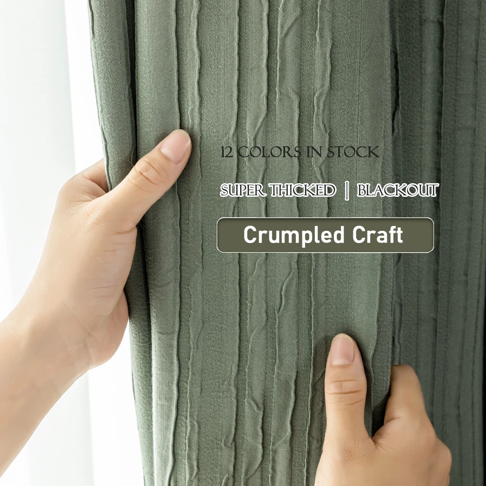 Luxury Crumpled Blackout Curtains For Bedroom Living Room Window Treatment Solid Color Thick Fabric Custom Size