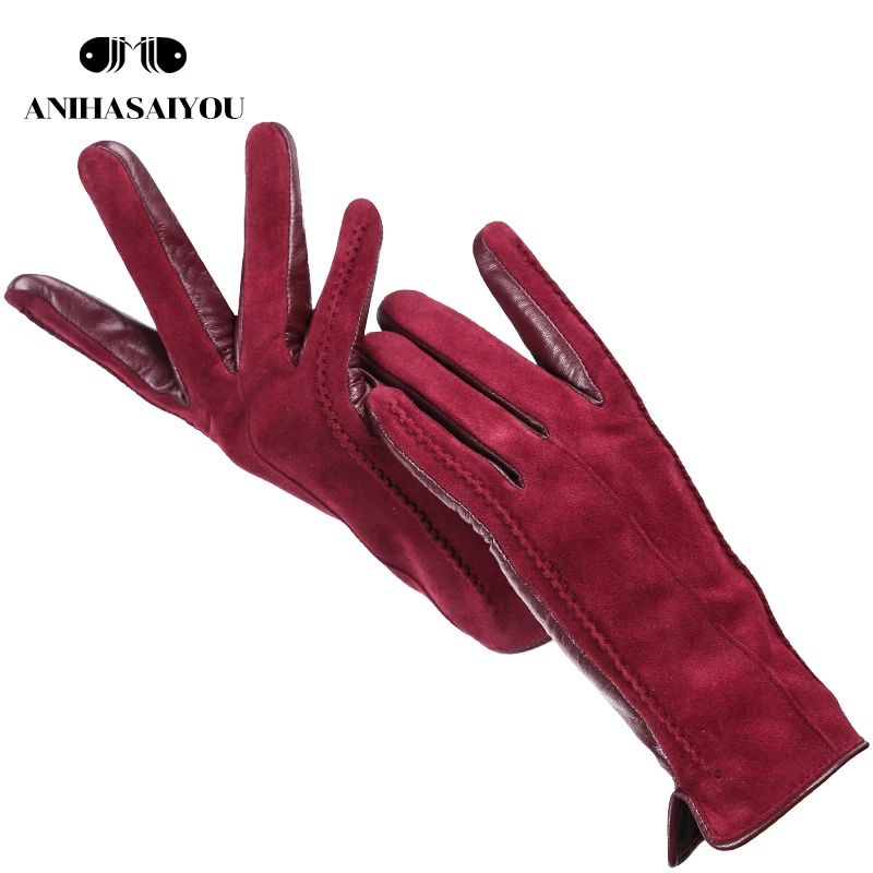 Good quality touch gloves color winter women's leather gloves genuine suede 50% genuine leather 50% women's gloves -2007