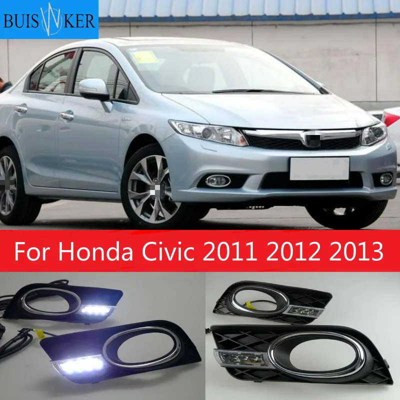 

2Pcs For Honda Civic 2011 2012 2013 LED 12V DRL Car Daylight Daytime Running Lights with Turn Signal Fog Lamp Covers