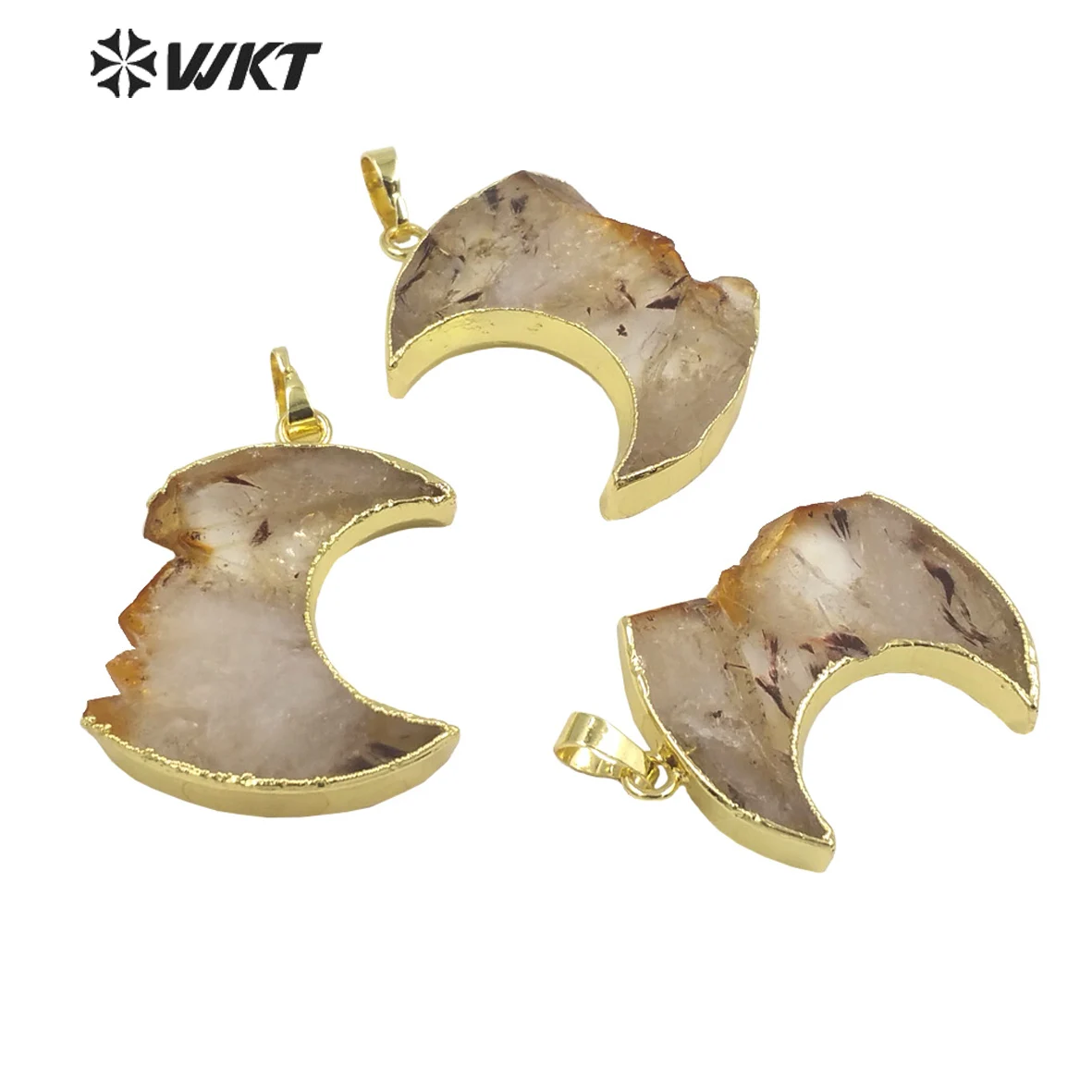 WT-P1765 Newest Fashon Gold Slice Yellow Citrines Moon Pendant Women Natural Stone Carved Jewelry Yellow Crystal pendant Jewelry