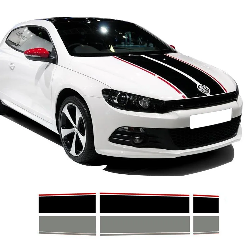 

Sport Racing Modified Hood with Body Side Skirt Waist Line Stripe Sticker Decal Wrap Vinyl Graphics Accessories for VW SCIROCCO