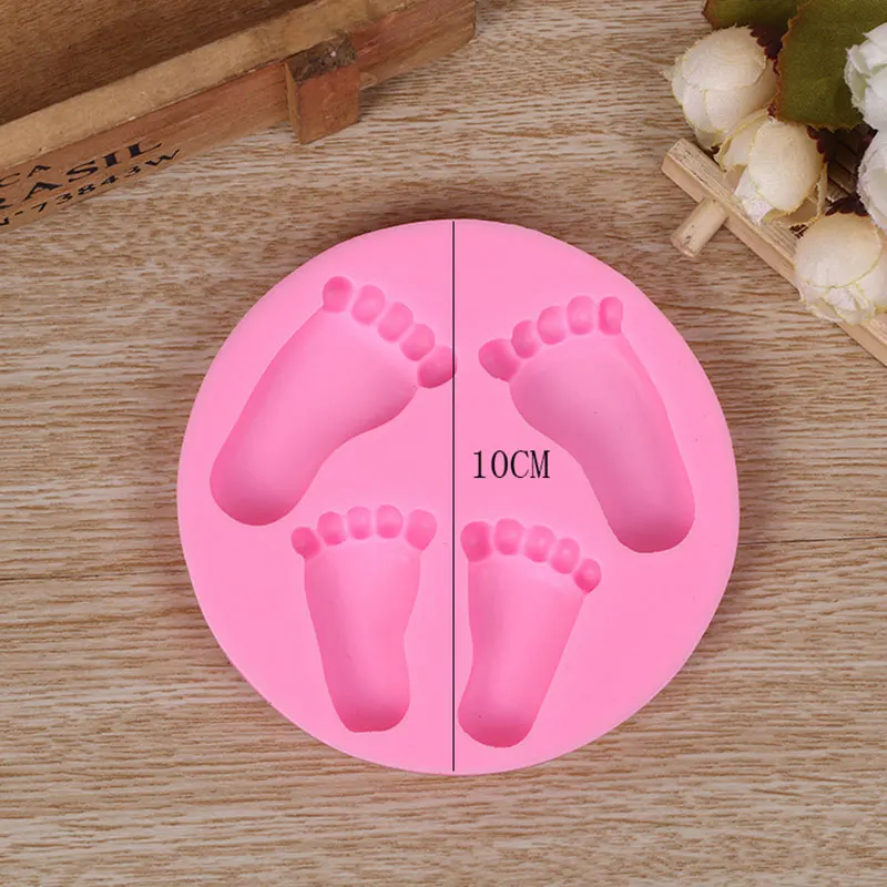 Cute Silicone Baby Foot Mold For Cake Decoration Fondant 3D Feet Mould Moldes De Silicone Baking Pink Cake Decorating Tools