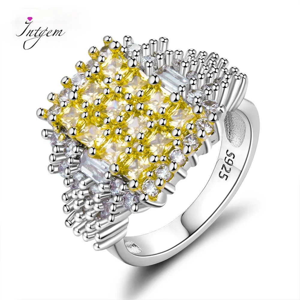 Hight Quality Luxury Yellow Crystal Zircon Rings For Women Silver 925 Jewelry Ring With Stones Fashion Party Gift Wholesale Ring