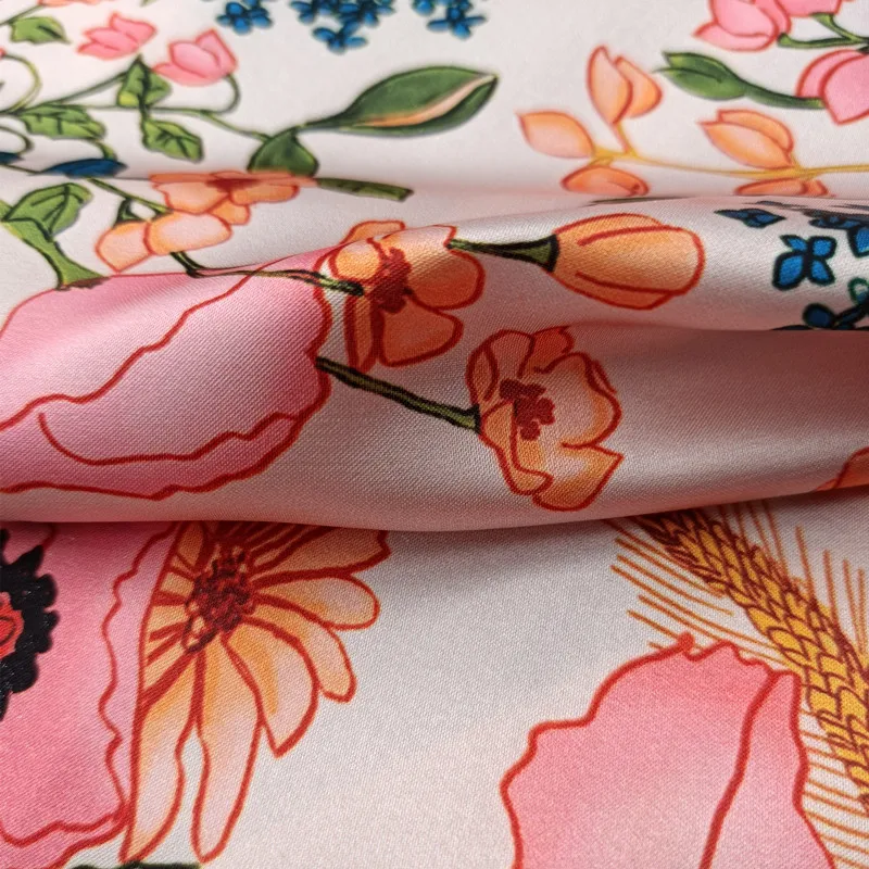 High-quality polyester satin dress shirt white poppy pattern meter custom fashion flower printed cloth diy sewing fabric