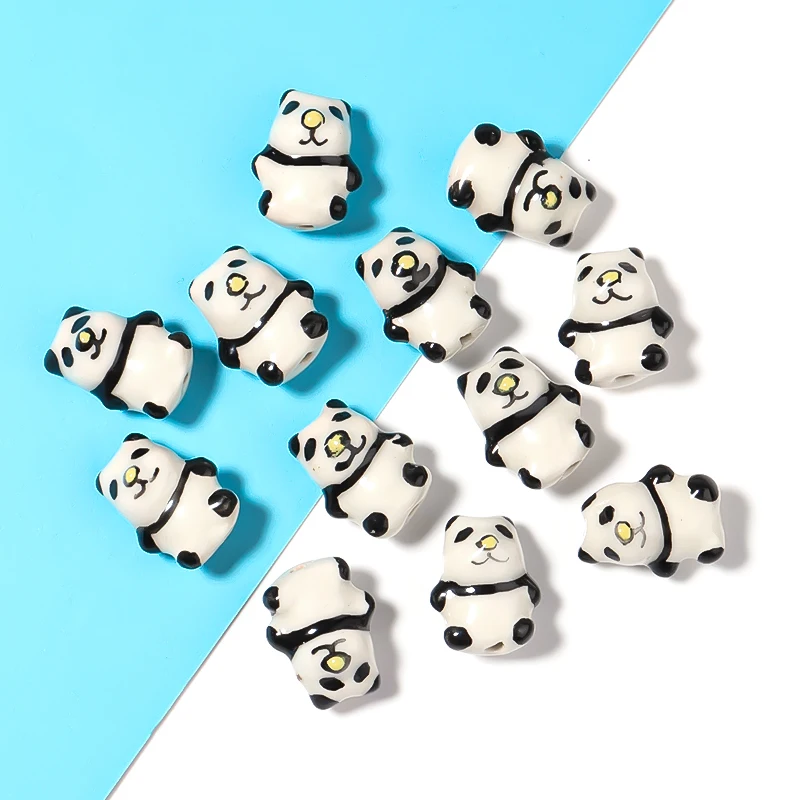 10pcs/Lot Handpainted Panda Shape Ceramic Beads Ppattern On Beads For Jewelry Making Bracelet Handmade Necklace Diy Accessories