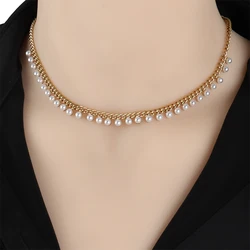 Punk Stainless Steel Necklace For Women Chain Necklace Geometric Pearl Necklace Choker Necklaces Zircon Necklaces Jewelry