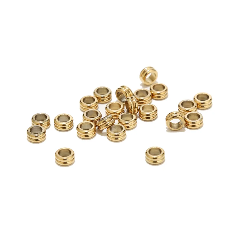 

20pcs Stainless Steel Gold Plated 6mm Width Beads 4mm Large Hole Spacer Beads For DIY Jewelry Making Necklace Bracelet Findings