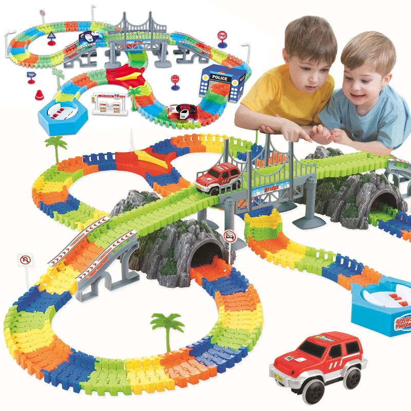 

Racing Tracks Rail LED Night Light Car Toys DIY Bend Flexible Race Track Flash Light Cars Railway Educational Toys for Boys Gift