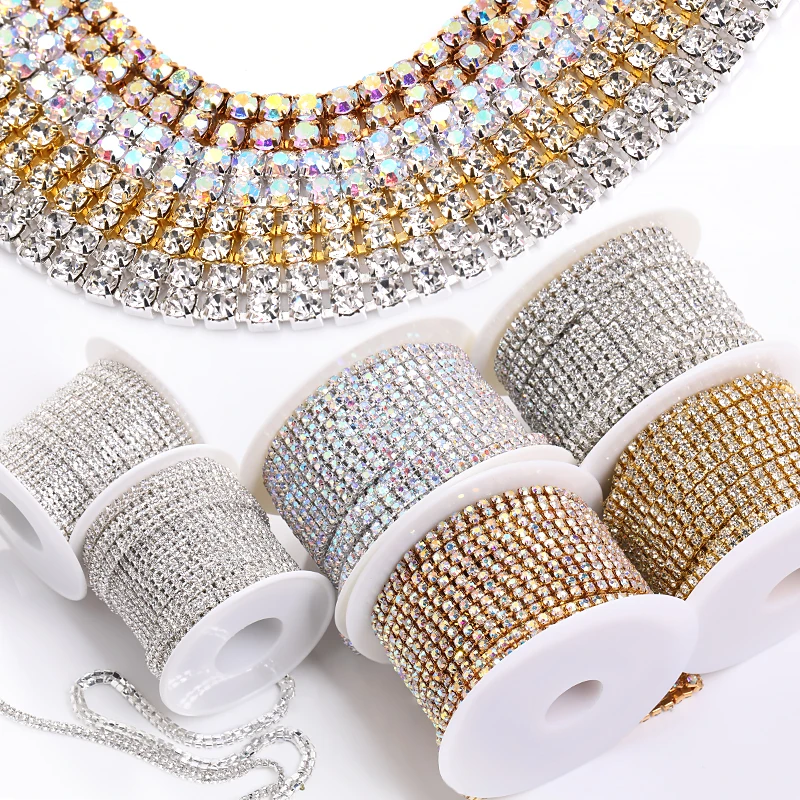 Two Row Rhinestone Chains Glitter AB Color Flatback Cup Chains Claw Rhinestone SS6 SS8 DIY Crafts For Jewelry Making Accessories