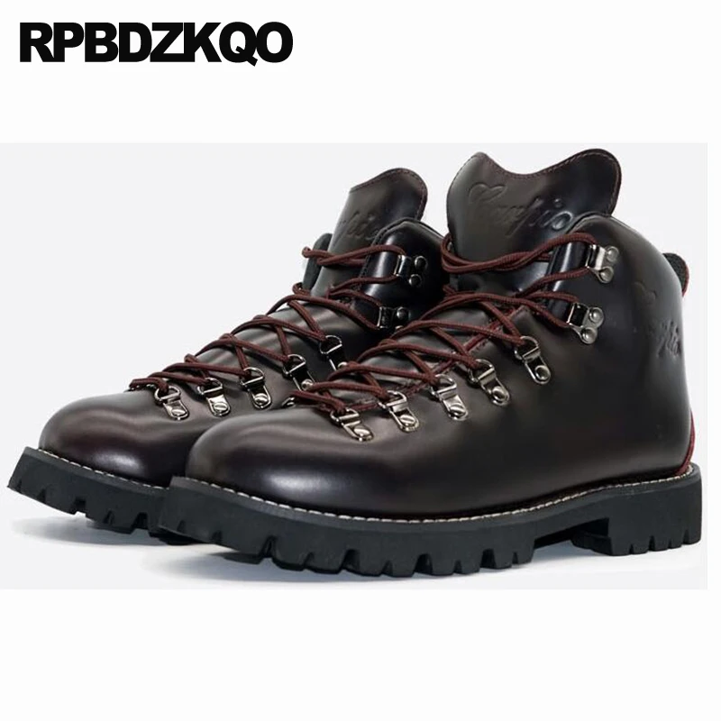 Autumn Booties Luxury 2024 Combat Non Slip Big Plus Size 46 47 Lace Up Full Grain Real Genuine Leather Boots Designer Men Shoes