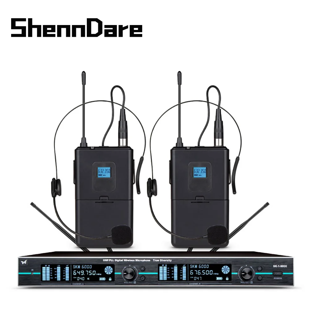 ShennDare SK1-9000 Цифровая беспроводная микрофонная система True Diversity Профессиональный двухканальный микрофон УВЧ для DJ-конференций Ручной микрофон для мероприятий на открытом воздухе в церкви