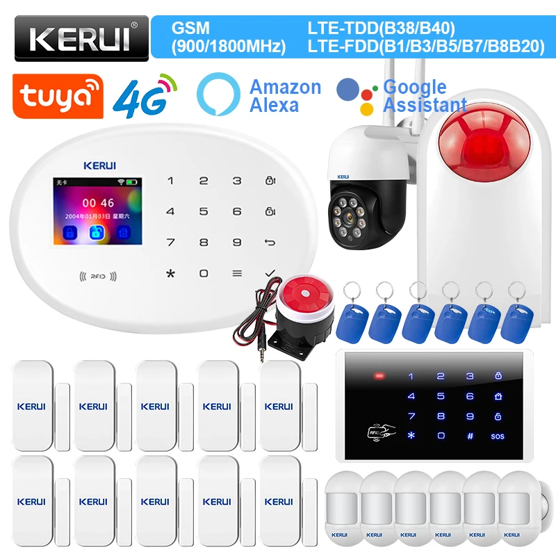 

KERUI W204 Tuya Smart Alarm System 4G WIFI GSM Alarm RFID 433MHz Wireless Home Security Support Alexa Motion Sensor Door Sensor