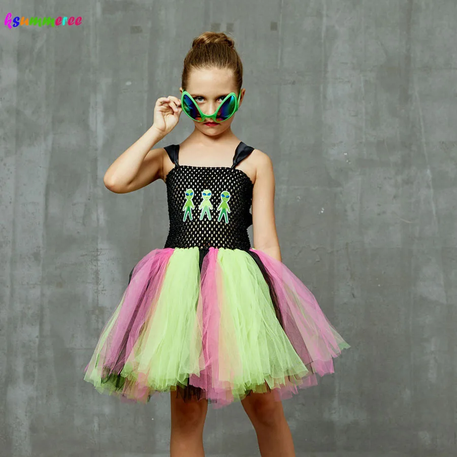 Alien Space Inspired Girl Tutu Costume Dress Holiday Pageant Birthday Halloween Girls Dress Party Princess Kids Fancy Clothes