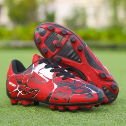 Zapatos de fútbol rojos baratos para niños y niñas, zapatillas deportivas de fútbol TF/FG, botas de entrenamiento para niños, tacos de fútbol para césped