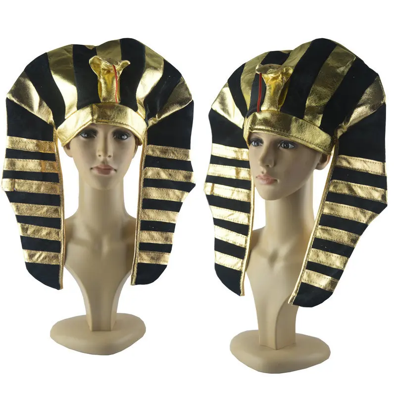 3pcs/set Egyptian Costume Accessories Golden Pharaoh King Hat Cleopatra Snake-shaped Hat with Scepter Halloween Cosplay Props