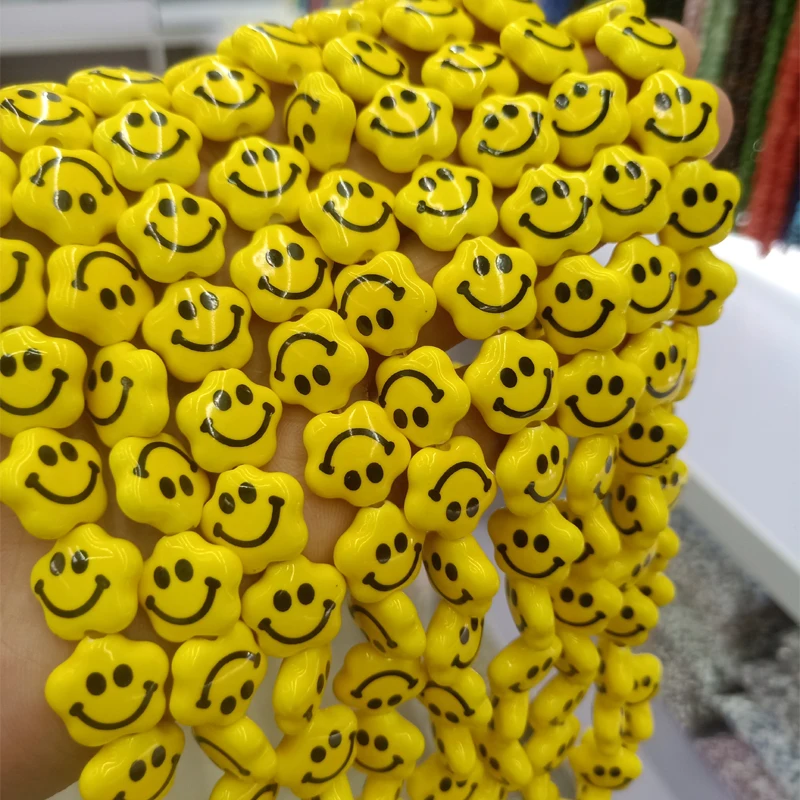 20pcs 14mm Yellow Plum Blossom Smiling Face Ceramics Beads DIY Jewelry Making Loose Flower Ceramic Bead For Bracelet Necklace