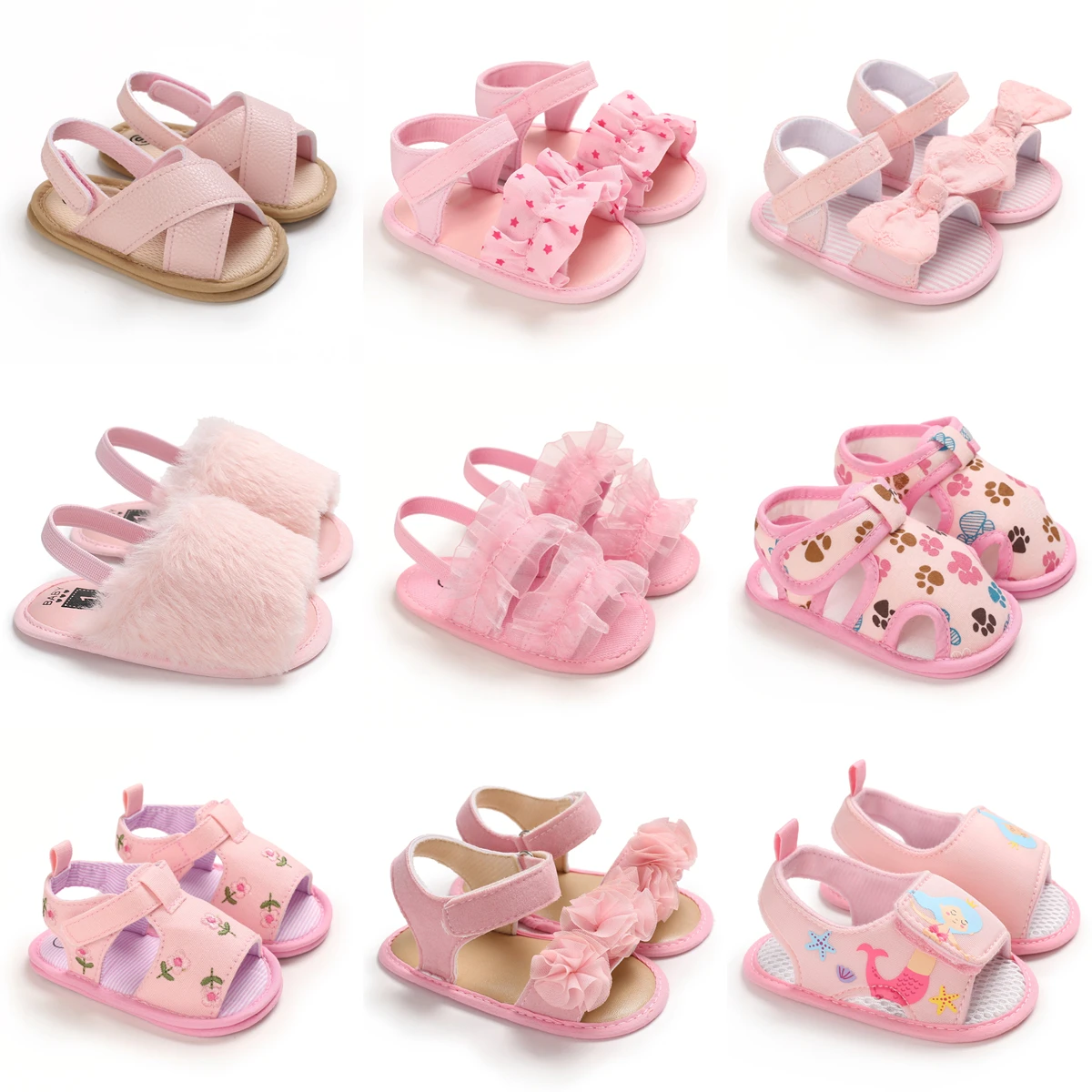 Summer Newborn Infant Baby Girls Princess First Walkers Shoes Soft Sole Sandals Shoes Pink Beach Shoes Baby Slippers