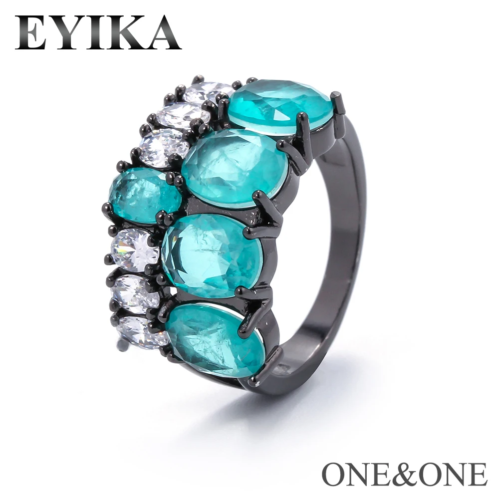 EYIKA Trend Party Ring Oval Green Fusion Crystal Paved AAA Zircon Mature Women Jewelry Personality Anillo Gift for Women/Girl