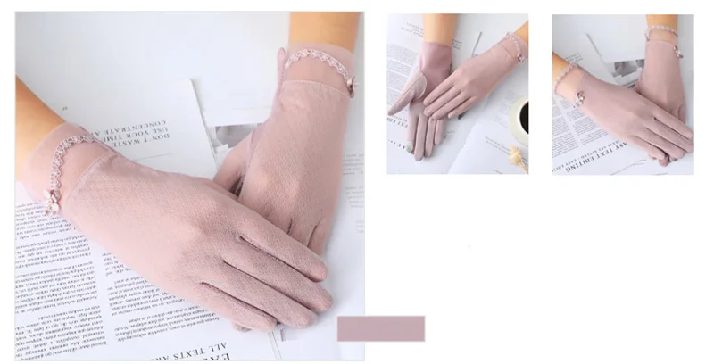 Sexy Summer Women UV Sunscreen Short Sun Screen Pearl Flowers Gloves Thin Ice Silk Lace Touch Screen Viscose Driving Gloves J53