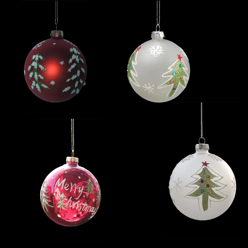 

Free Shipping 8pcs/pack Diameter=8cm Mixed Glass Ball Christmas Tree Pendant Hand Painting Hanging Decorative Globe