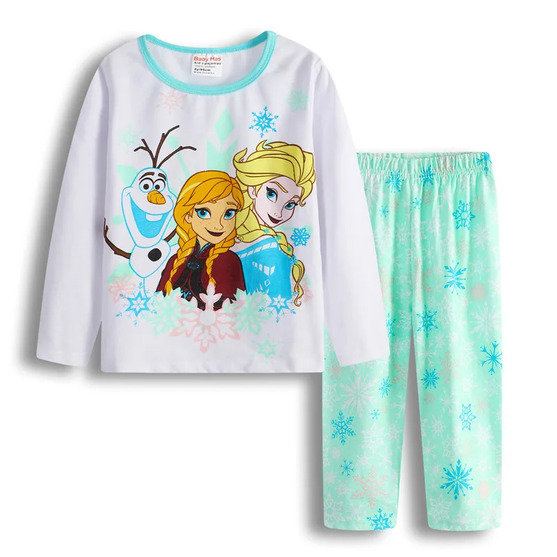 Free Shipping Children's New Frozen Set Kids Sleepers Boys Girls Anna Elsa Cartoon Long Sleeve Pyjamas Princess Pajamas 2-7Y