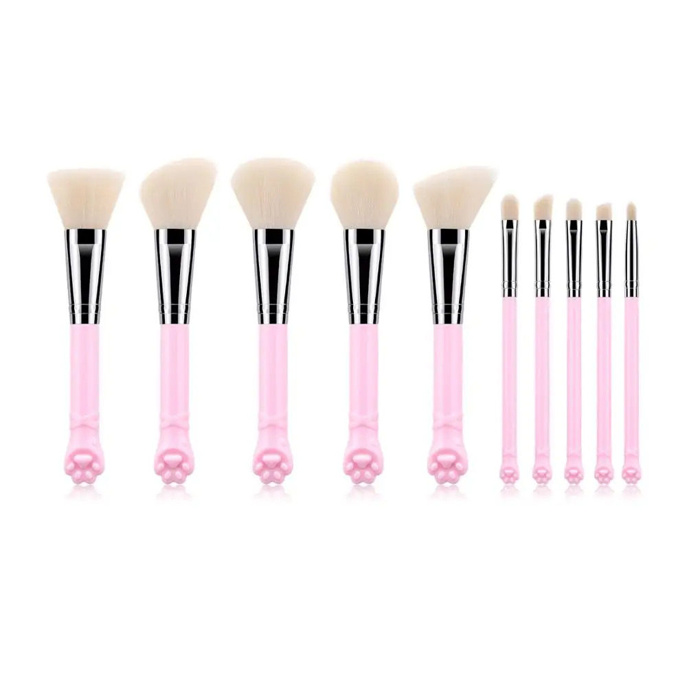 10 Pcs Cute Cat Claw Shape Makeup Brushes Set Foundation Kabuki Powder Contour Eyeshadow Blush Make Up Brushes Cosmetic Tool Kit