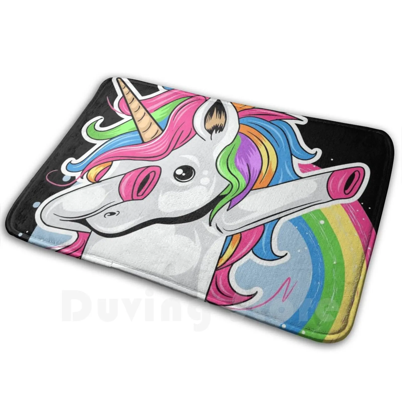 Dabbing Unicorn Rainbow Design Carpet Mat Rug Cushion Soft Cute Funny Dabbing Unicorn Rainbow Dance Colorful