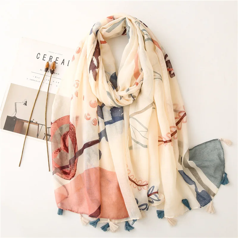 

2021 Spring Summer Ombre Flower Print Tassel Scarves Shawls Beach Long Head Muffler Wrap Hijab Free Shipping