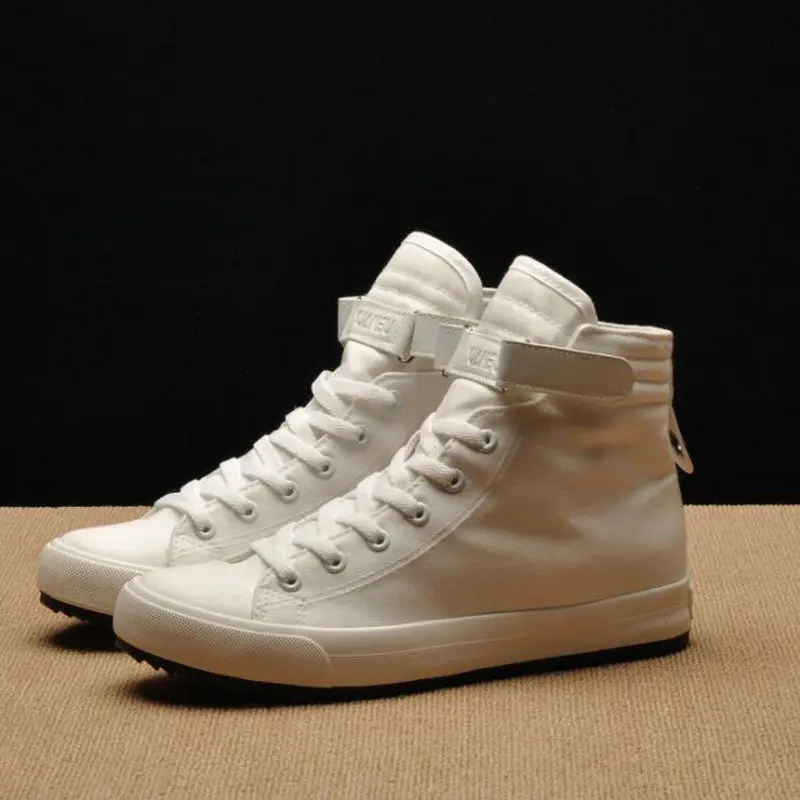 Fashion New Men Light Breathable Canvas Casual All Black white  Red High top Solid Color Sneakers Shoes flats 445