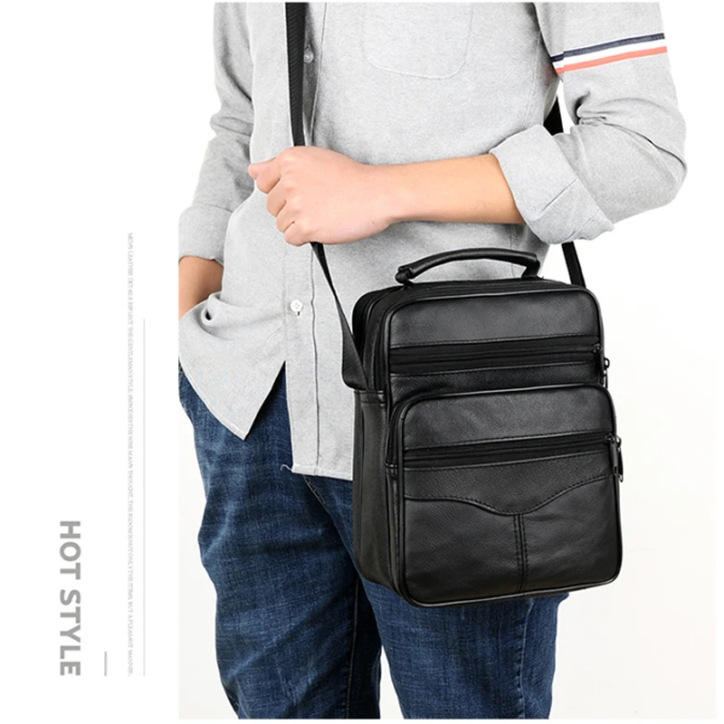 Bolso de hombro de diseñador de moda para hombres, bolsos cruzados de cuero genuino, bolso de mensajero de negocios, gran oferta