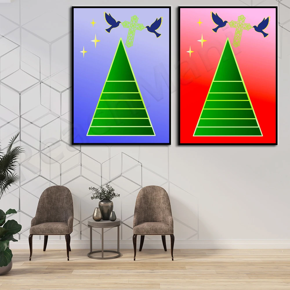 Cross with Christmas tree and dove modern art holiday decoration canvas print poster