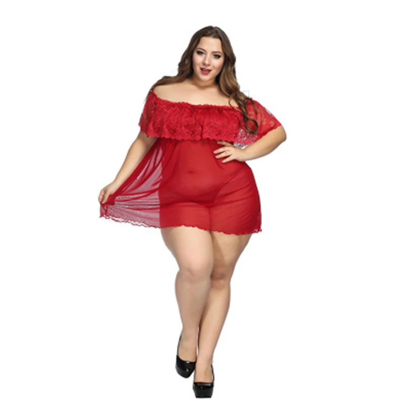 Plus Size 7XL Women\'s Nightgown Sexy Lingerie Lace Sleepwear Nightdress Sexy Underwear Nightwear Lady\'s Mini Dress Hot