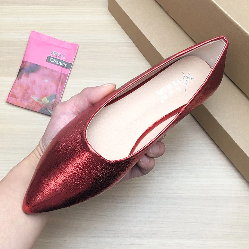 Women Flats Women\'s Pointed Toe Shallow Mouth Wedding Bridal Shoes Red Wedding Shoes Rose Red Black Ballet Flats for Ladies